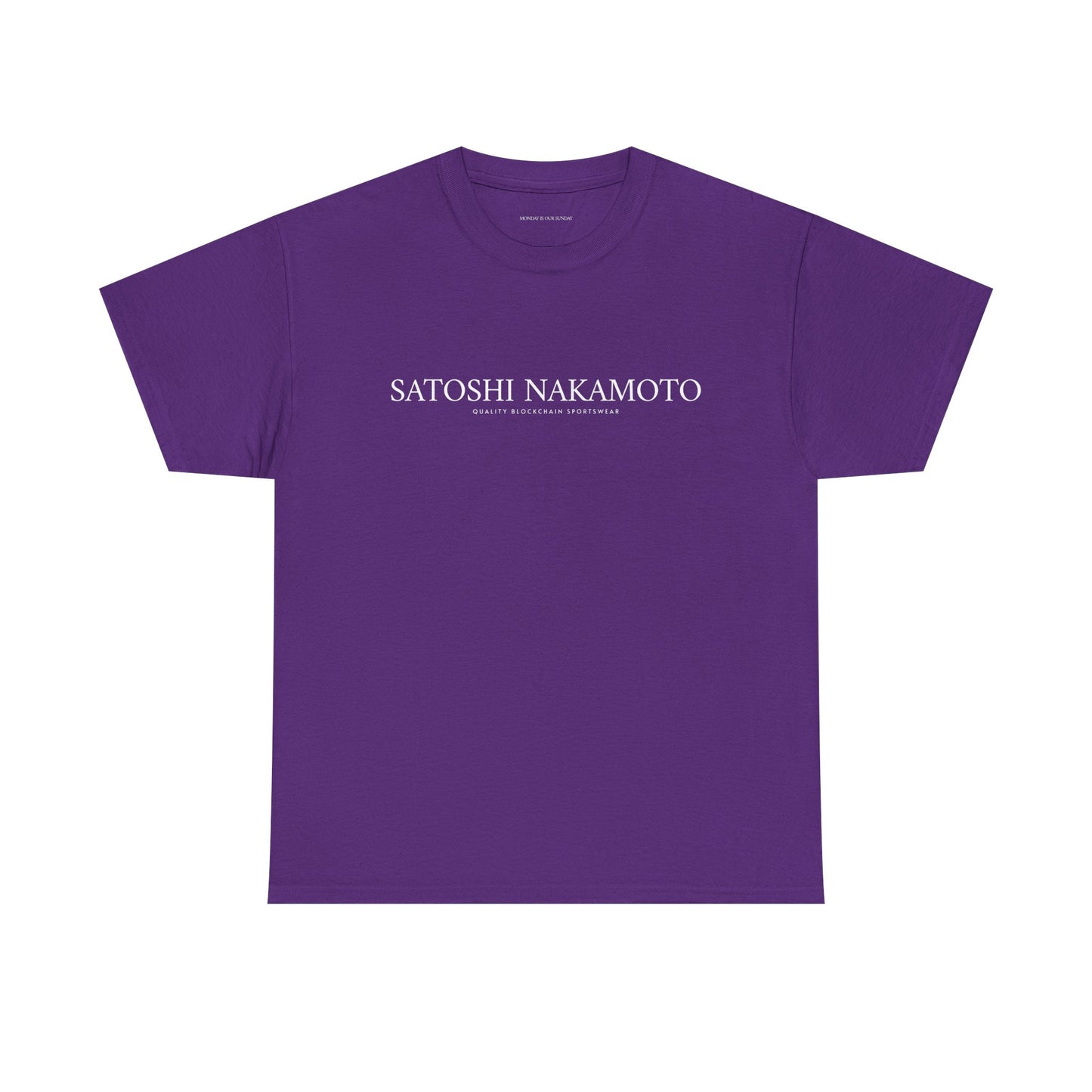Satoshi Nakamoto Classic T33 WHITE ON DARK PURPLE