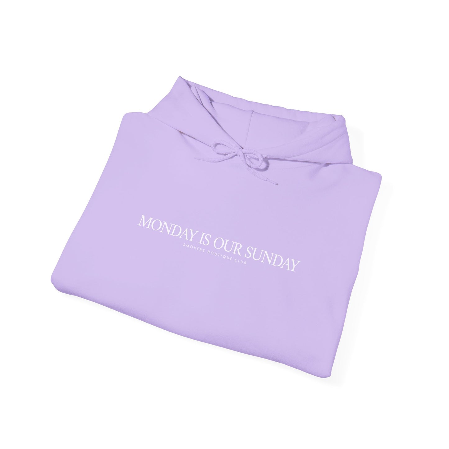 Monday is our Sunday Classic Hoodie33 WHITE ON ORCHID