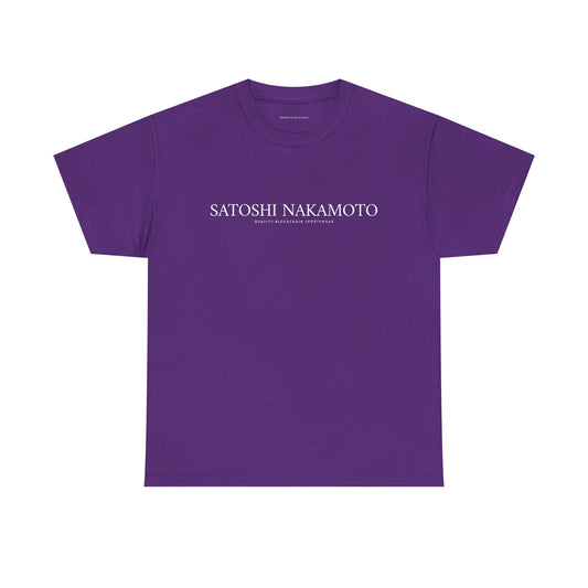 Satoshi Nakamoto Classic T33 WHITE ON DARK PURPLE